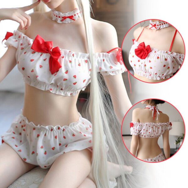 Strawberry Sexy Lingerie Pink Uniform Women Cosplay Pajamas