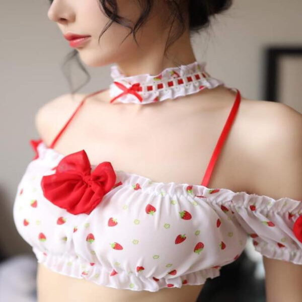 Strawberry Sexy Lingerie Pink Uniform Women Cosplay Pajamas - Image 3