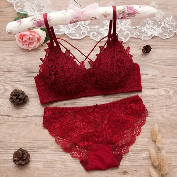 floral bra lace lightly lined triangle bra set - Image 10