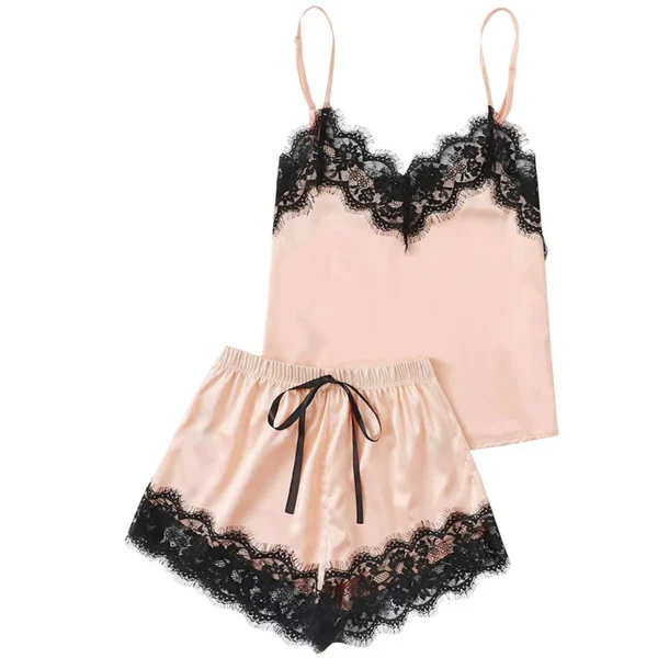 Imitation Silk Lace Pajama Set Women Comfortable Sleeveless Suspender Pajama Shorts Nightwear - Image 12