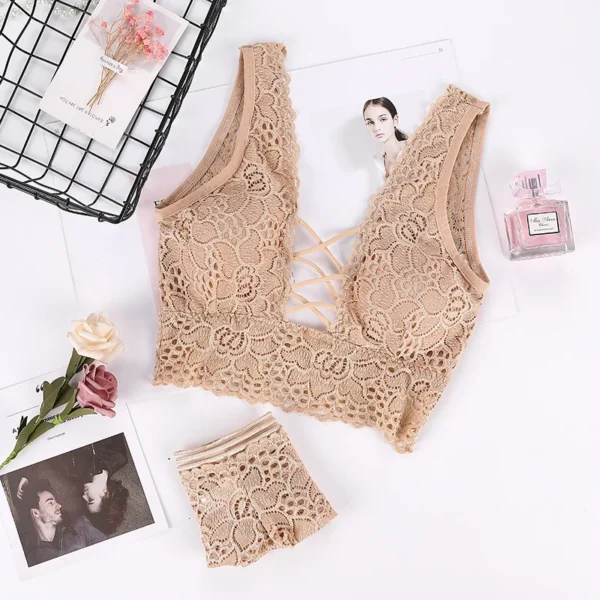 Women Sexy Lace Floral Bralette Push up Bra Panty Set - Image 5