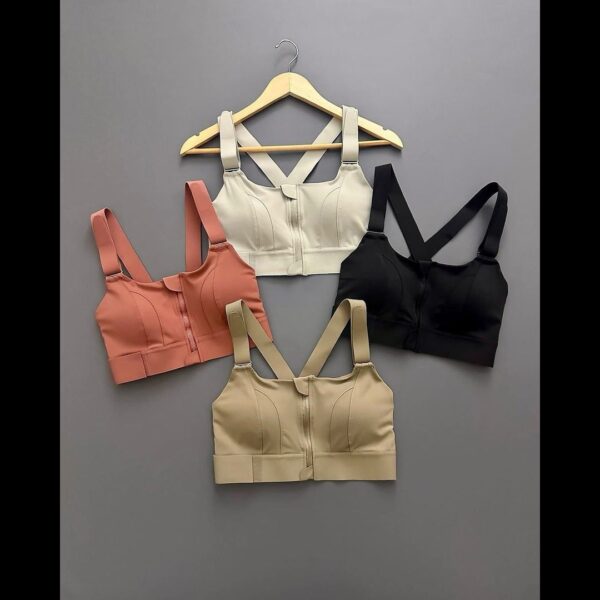 Adjustable Zipper Crossed Straps Sports bra