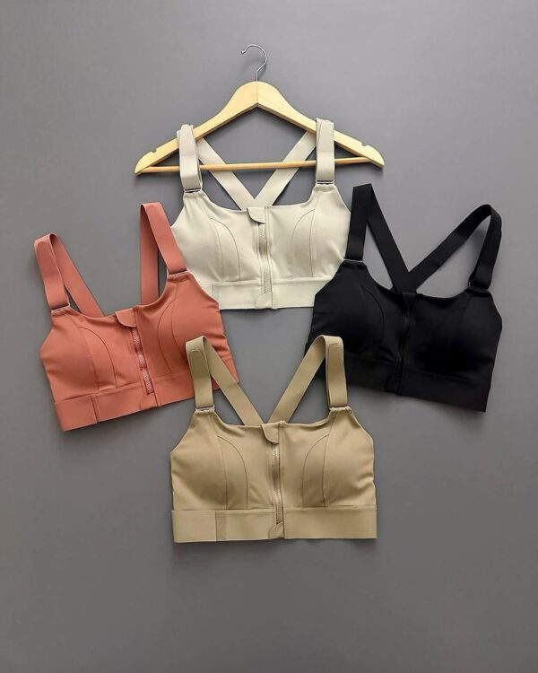 Adjustable Zipper Crossed Straps Sports bra - Image 2