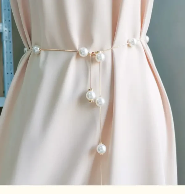 1pc Ladies Imitation Pearl Waist Chain French Elegant Minimalist Chain Belt Casual Dress Waist Accessories - Image 2