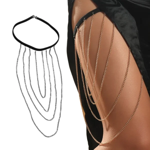 Multi Layer Tassel Thigh Chain Anti-slip Belt Chain Harness Summer Beach Nightclub Leg Accessories for Women and Girls - Image 2