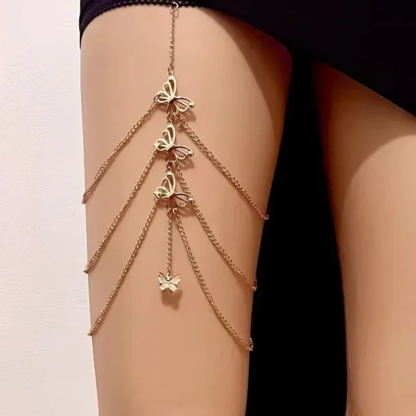 Multilayer Butterfly Thigh Chain Jewelry | Leg Chain with Adjustable Elastic