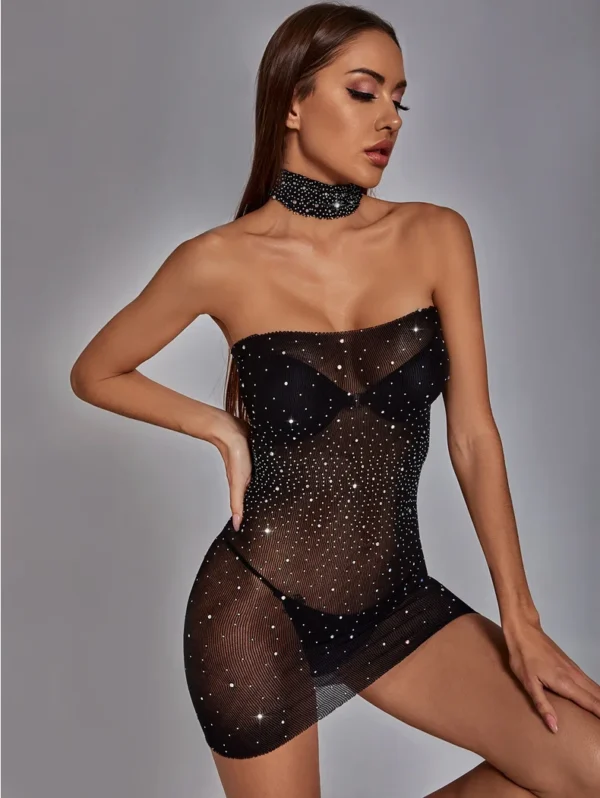 Rhinestone Tube Dresses Crystal Shinny Bodystocking Lingerie - Image 4