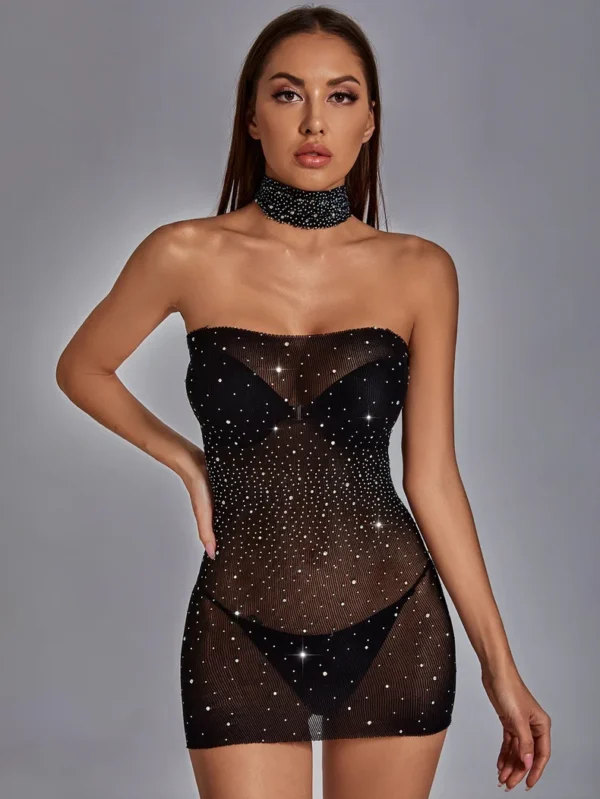 Rhinestone Tube Dresses Crystal Shinny Bodystocking Lingerie - Image 8