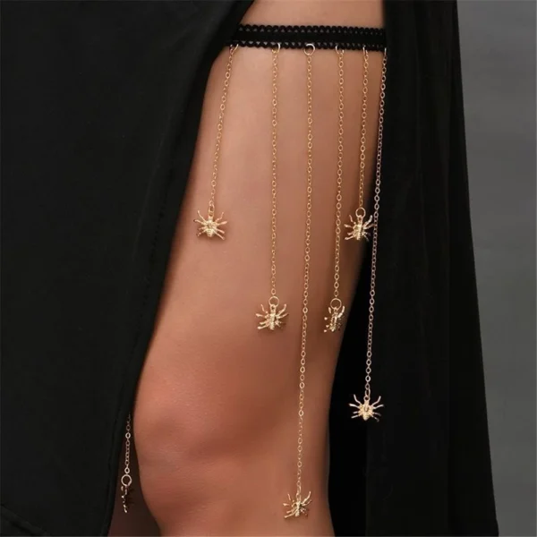 Fashion Sexy Spider Pendant Gold Color Metal Tassel Leg Chain For Women