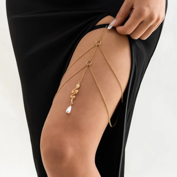 Bohemian Layered Snake Pearl Charm Elastic Thigh Leg Chain