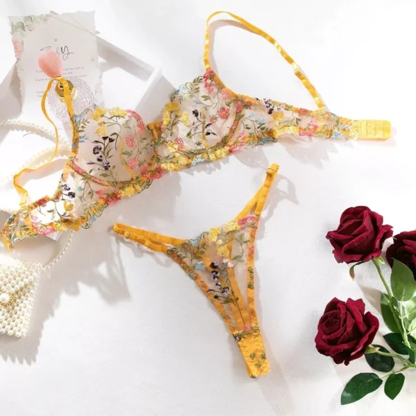 Women Floral Embroidery Lace Underwear Sexy Panty Bra Set Transparent Lingerie - Image 14