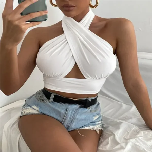 Women Crossed-Halter Neck Top