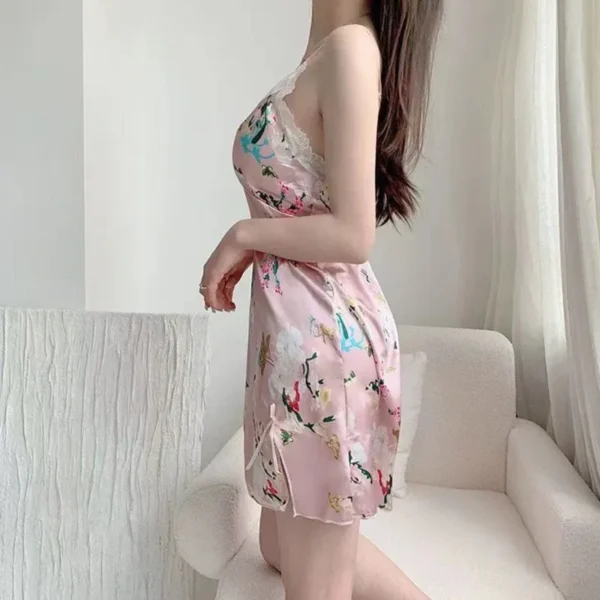 Floral Print Satin Silk Sexy Sleepwear For Women - Image 8