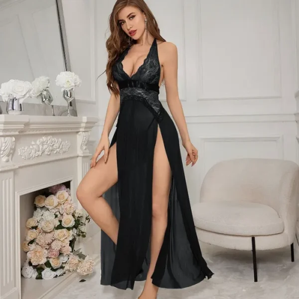 Sexy Slit Backless Night Dress Long Nightgown - Image 5