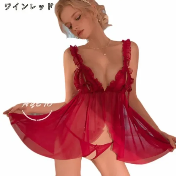 Lace nightgown with chest bow and thong - Image 27